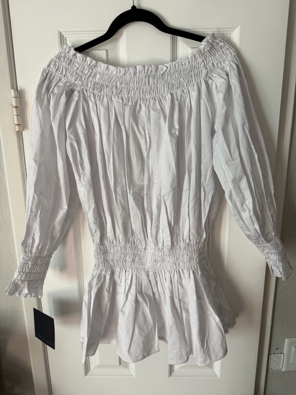 NWT Norma Kamali White Off-Shoulder Peplum Top